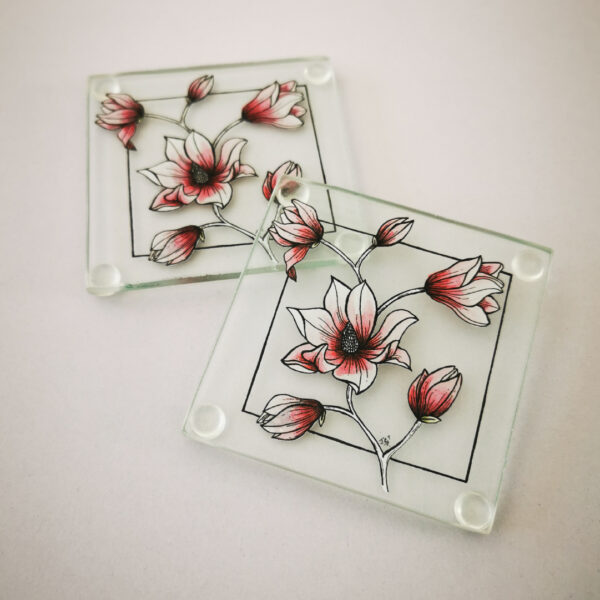 Magnolia Glass Coasters Handcrafted Gifting Accessories