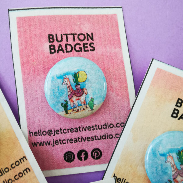 Llama Button Badge | Add a touch of Flair with our Handcrafted watercolour illustrations | Gifting with a Smile