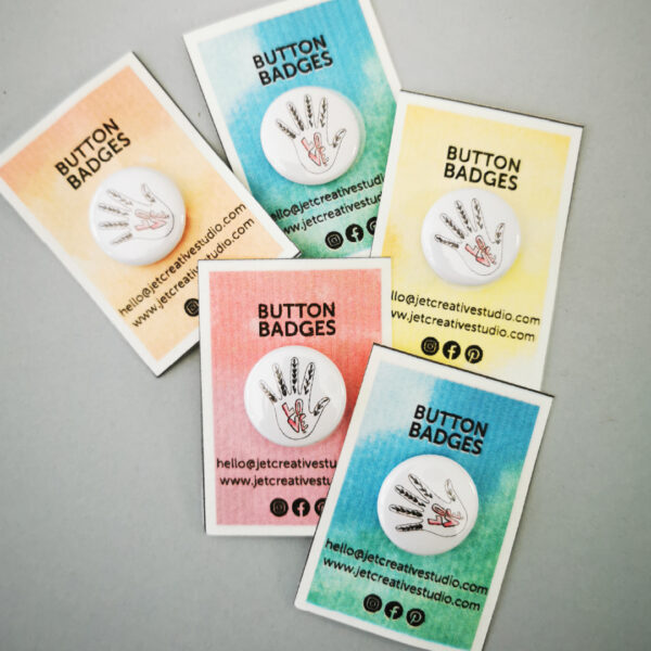 Love Hand Button Badge | Add a touch of Flair with our Handcrafted watercolour illustrations | Gifting with a Smile